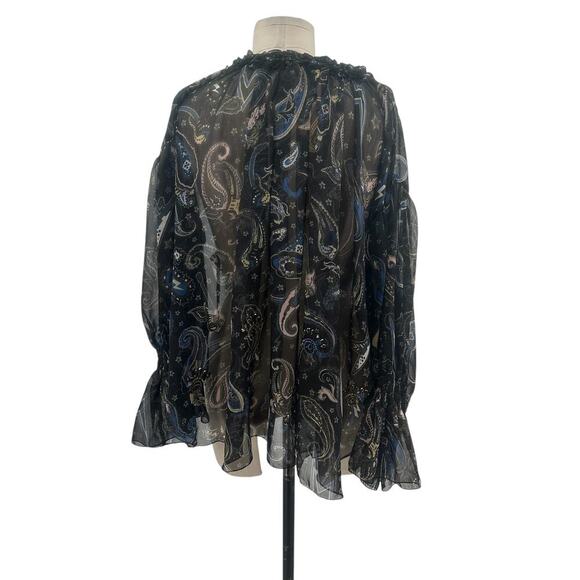 Zadig & Voltaire Top Talisa Print Blouse In Noir Sheer Paisley Black Size Small - Picture 8 of 13